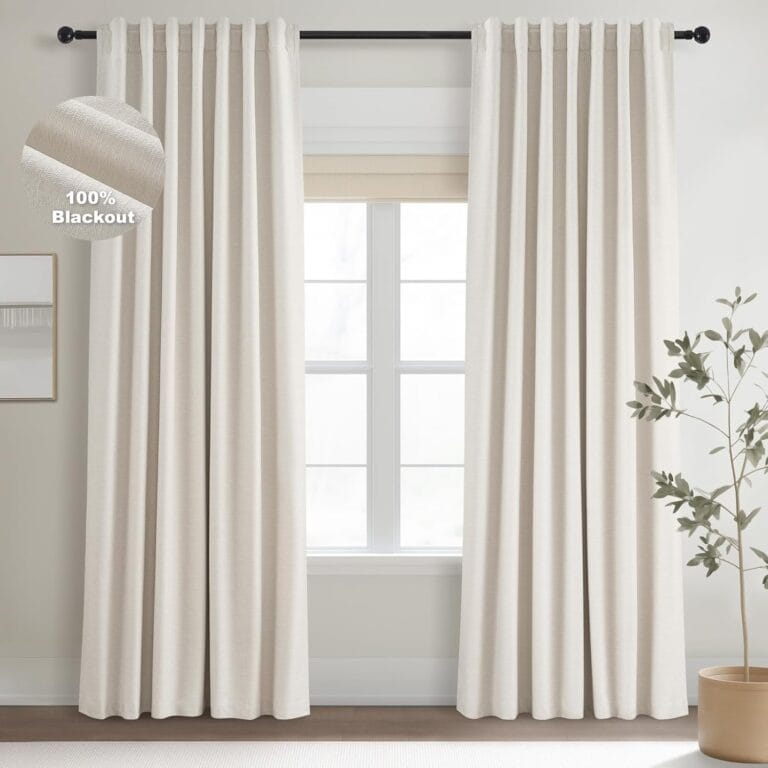 Topfinel Linen Blackout Curtains 96 Inch Long, Boho Farmhouse Ivory Birch Viral Drapes Pinch Pleated Curtains with Hooks for Living Room, Neutral 8 FT Back Tab Bedroom Curtains 52" X 96" 2 Panels