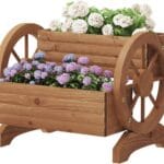 Wooden Planter Box,Garden Planter with Wheels for Flowers,Vegetables,Plant Pots for Indoor & Outdoor Garden Home Plants, Flower Cart for Patio Garden Balcony (Light Brown)