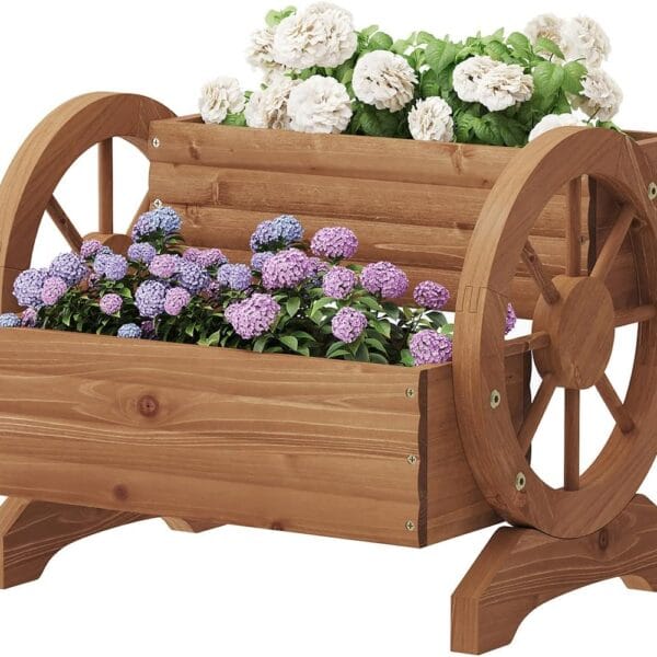 Wooden Planter Box,Garden Planter with Wheels for Flowers,Vegetables,Plant Pots for Indoor & Outdoor Garden Home Plants, Flower Cart for Patio Garden Balcony (Light Brown)