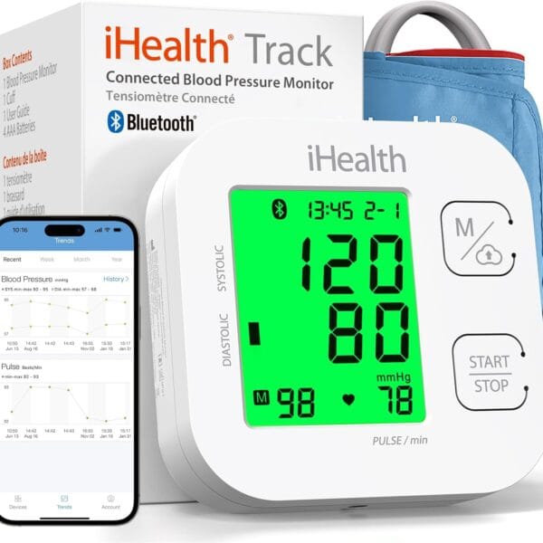 iHealth Track Smart Upper Arm Blood Pressure Monitor with Wide Range Cuff That fits Standard to Large Adult Arms, Bluetooth Compatible for iOS & Android Devices