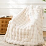 Faux Fur Throw Blanket for Couch, Soft Cozy Fluffy Plush Thick Bubble Blanket for Bed Living Room, Mothers Day Decor Gifts for Women, 51x63 Inches Cream White