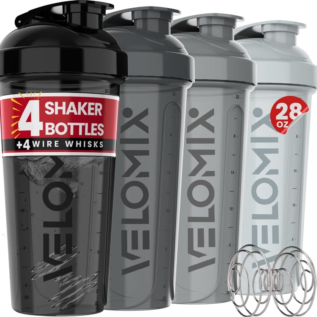 -4 PACK- 28 oz Protein Shaker Bottle for Protein Mixes - 4x Wire Whisk | Leak Proof Shaker Cups for Protein Shakes | Protein Shaker Bottle Pack | Protein Shake Cup(Silver Mix)