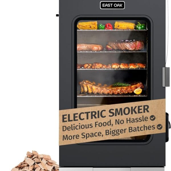 EAST OAK 30" Electric Smoker, Outdoor Smoker with Glass Door & Meat Thermometer, 725 Sq Inch Large Capacity, 4 Detachable Racks for Backyard BBQ, Party, Outdoor Cooking Night Blue
