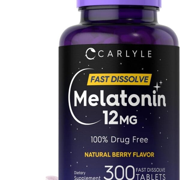 Carlyle Melatonin 12 mg Fast Dissolve 300 Tablets | Drug Free | Natural Berry Flavor | Vegetarian, Non-GMO, Gluten Free