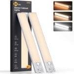 Gritin Under Cabinet Lighting 2 Pack-Motion Sensor,Rechargeable,84 LED Super Bright,3-Color & 5-Brightness,4 Scene Modes,1800 mAh Long Lasting-Easy Installation Magnetic Under Cabinet Closet Lights
