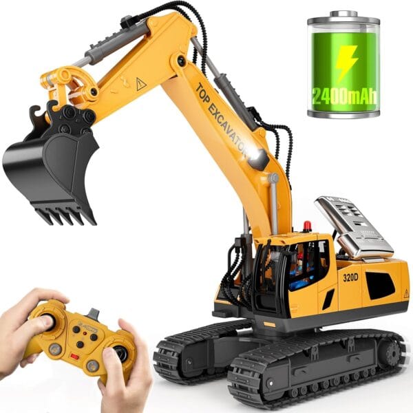 Remote Control Excavator Construction Toys for Boys, 21200mAh RC Construction Truck with Metal Shovel & Light, 11CH Excavator Toys for Boys 3-5 4-7 8-12 Year Old Kids Christmas Birthday Gift,120+Mins