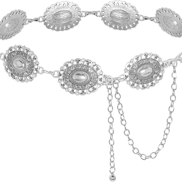 Western Oval Concho Chain Belt for Women Metal Waist Chain Belt for Dresses Jeans Western Cowgirl
