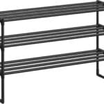 SONGMICS Shoe Rack, 3-Tier Shoe Organizer, Metal Storage Shelf, Upright or Upside Down, for 16-20 Pairs, Stackable, for Entryway, 11.8 x 36.2 x 21.7 Inches, Black ULSA303B02