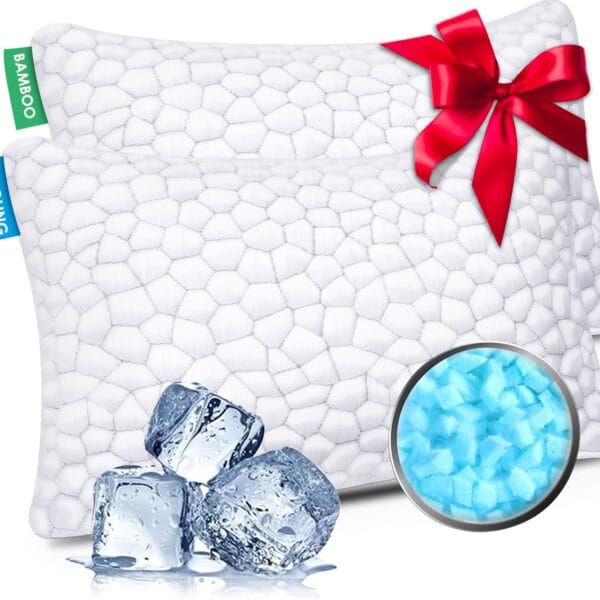 SUPA MODERN Cooling Bed Pillows for Sleeping 2 Pack Shredded Memory Foam Pillows Queen Size Set of 2, Adjustable Cool Pillow for Side Back Stomach Sleepers Luxury firm Gel Pillows for Neck Pain Relief