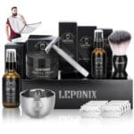 Shaving Kit for Men, Include Safety Razor, Sandalwood Cream, aftershave, Pre Shave Oil, Shaving Brush and Bowl, Shaving Apron Bib -Unique Gifts for Him Stocking Stuffers