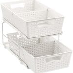 Simple Houseware 2 Tier Bathroom Organizer Tray Pull-Out Sliding Drawer/Under-Sink Storage, White