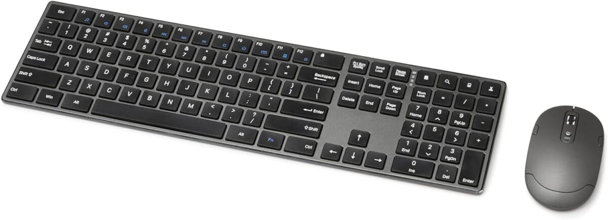 Amazon Basics Ultra Premium Wireless Keyboard and Mouse Combo - Rechargeable, Ultra Slim Design, Quiet, Full Size, Number Pad, QWERTY, Black