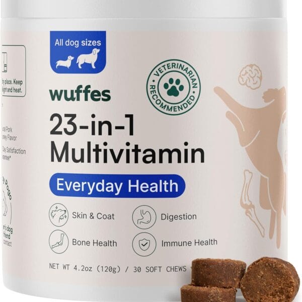 Wuffes 23-in-1 Dog Multivitamin Supplement for Hip & Joint, Skin & Coat and Immune System Support with Omega 3, Iron, Zinc, Vitamin C - Minerals & Vitamins for Senior Dogs and Puppies - 30 Soft Chews
