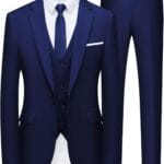 WULFUL Mens Slim Fit Suit One Button 3-Piece Blazer Dress Business Wedding Party Jacket Vest & Pant