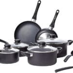 Amazon Basics Non Stick Kitchen Cookware 15-Piece Set, Non-Induction, Includes Pots, Pans, and Utensils, Black