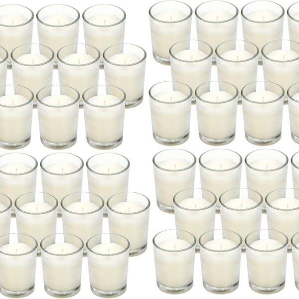 Hosley 48-Pack Ivory Unscented Votive Candles, Clear Glass, 10-12 Hr Burn, Hand-Poured, Ideal for Weddings, Parties, Aromatherapy, Holidays, Gifts