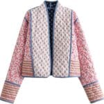 Wyeysyt Women's Cropped Puffer Quilted Jacket Cardigan Floral Printed Lightweight Long Sleeve Open Front Short Padded Coats