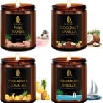 4 Pack Scented Candles Set, Natural Soy Candles for Home Scented, Gifts for Men Women Aromatherapy Candle Sets, Scents of Pink Sands/Coconut Vanilla/Bahamian Breeze/Pineapple Cocktail