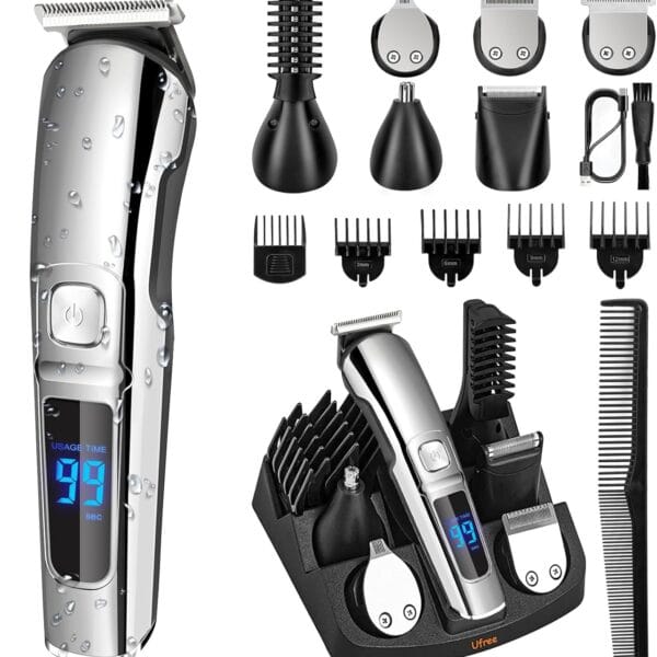 Ufree Beard Trimmer for Men, Waterproof Electric Razor for Nose, Body, Face & Mustache, Cordless Hair Clippers Shavers Grooming Kit, Gifts for Men Husband Father