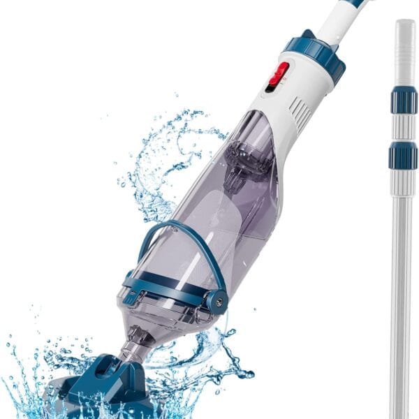 Pool Vacuum for Above Ground Pool with a Telescopic Pole, Running time up to 1H, T403 Handheld Rechargeable Pool Cleaner with Powerful Suction up to 18.5 gallons/min, Ideal for Leaves, Debris