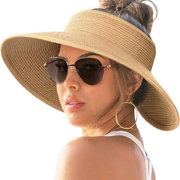 FURTALK Sun Hats for Women Wide Brim Beach Hat Straw Visor Ponytail Summer UV Packable Foldable Beach Vacation Essentials