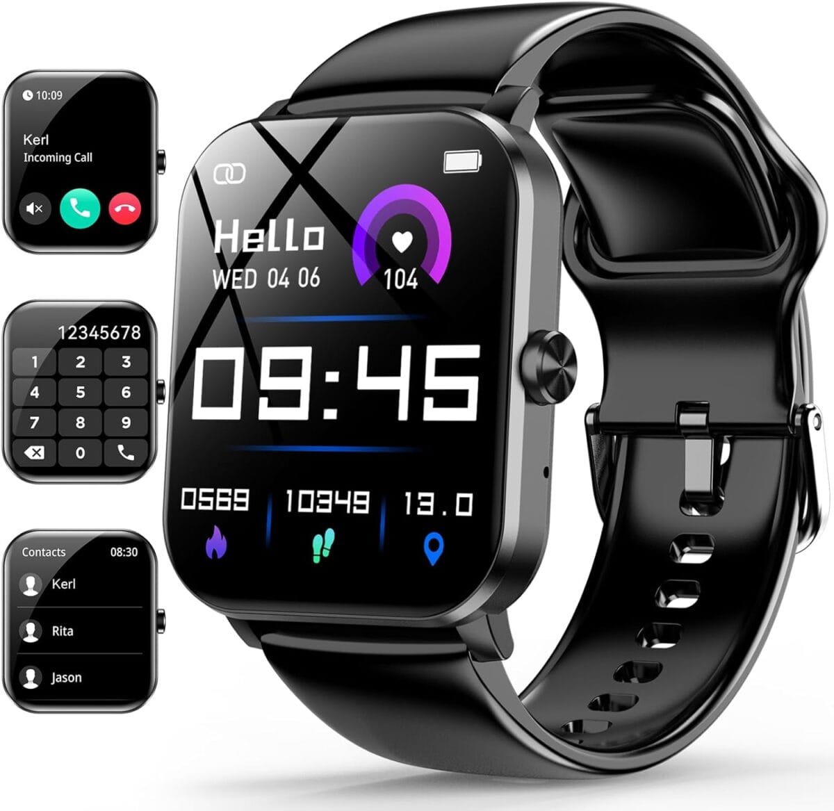 Smart Watch, 1.85" Smartwatch for Men Women (Answer/Make Call), Heart Rate, Sleep Monitor, Pedometer, 120+ Sport Modes Activity Tracker, IP68 Waterproof Fitness Watch for Android iOS (Black)