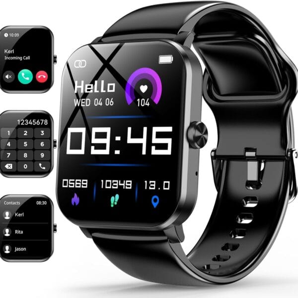 Smart Watch, 1.85" Smartwatch for Men Women (Answer/Make Call), Heart Rate, Sleep Monitor, Pedometer, 120+ Sport Modes Activity Tracker, IP68 Waterproof Fitness Watch for Android iOS (Black)