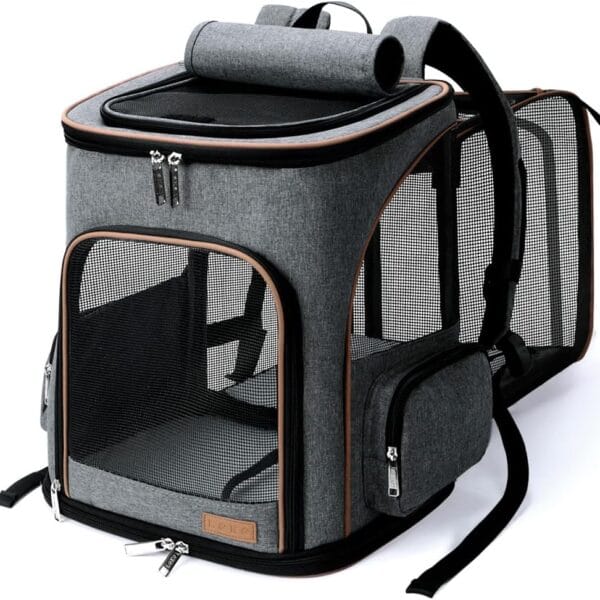 Lekereise Cat Backpack Expandable Pet Carrier Backpack for Small Cats and Dogs, Airline-Approved Foldable Dog Carrier Backpack with Inner Safety Leash, Grey