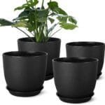 Plant Pots 8 Inch Set of 4, Flower Pots with Multi Mesh Drainage Holes, Planters for Indoor Outdoor Garden Plants and Flowers (Black)