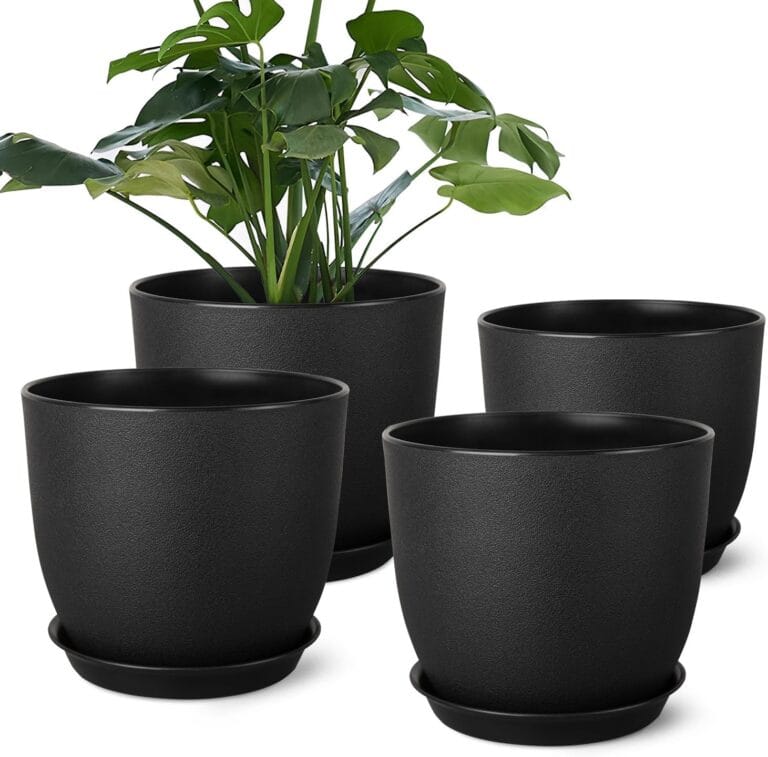 Plant Pots 8 Inch Set of 4, Flower Pots with Multi Mesh Drainage Holes, Planters for Indoor Outdoor Garden Plants and Flowers (Black)
