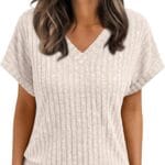 AUTOMET Women Tops Summer Sweaters Short Sleeve V Neck Shirts 2025 Spring Fashion Dressy Casual Business Tunic Blouses