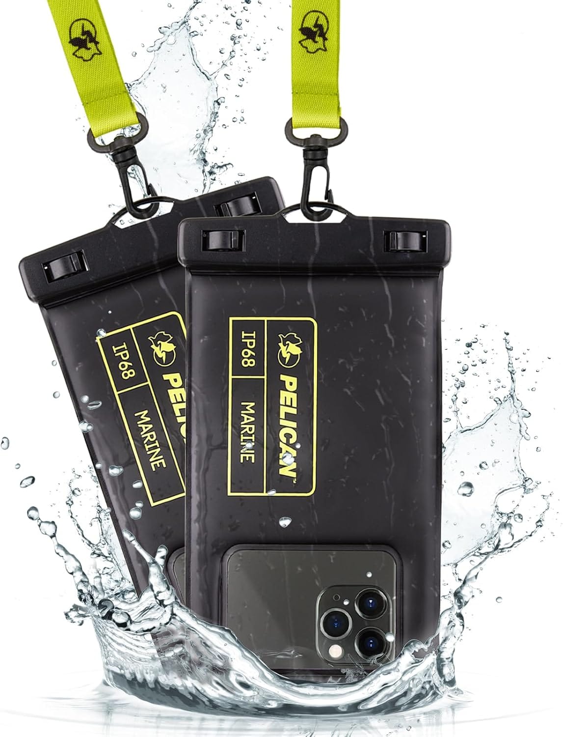 Pelican 2 Pack Marine IP68 Waterproof Phone Pouch (Regular Size) Floating Waterproof Phone Case Beach Cruise Ship Travel Essentials Works W/ All Phones Detachable Lanyard Black/Hi Vis Yellow Pelican 2 Pack Marine - IP68 Waterproof Phone Pouch (Regular Size) Floating Waterproof Phone Case - Beach Cruise Ship Travel Essentials - Works w/ All Phones - Detachable Lanyard - Black/Hi-Vis Yellow