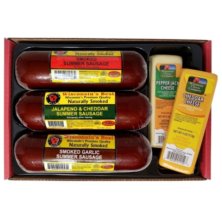 Wisconsin Cheese Company - Gourmet Variety Cheese & Sausage Gift Box - 100% Wisconsin Cheese & Original, Garlic & Jalapeno Cheddar Summer Sausage | Perfect for Parties, Charcuterie Boards and Birthday Gifts | Great Mother's Day Gift