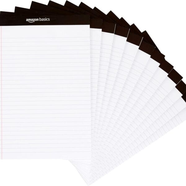 Amazon Basics Wide Ruled Lined Writing Note Pads, 8.5 inch x 11.75 inch, White, 12 Count (12 Pack of 50)