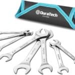 DURATECH Super-Thin Open End Wrench Set, Metric, 8-Piece, Including 5.5, 7, 8, 9, 10, 11, 12, 13, 14, 17, 19, 21, 22, 23, 24, 27 mm, Slim Spanner Set with Rolling Pouch