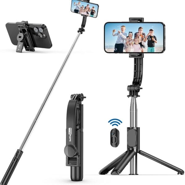 SelfieShow Selfie Stick, Extendable Selfie Stick Tripod with Wireless Remote and Tripod Stand, Portable, Lightweight, Compatible with iPhone 15 14 13 12 Pro Xs Max X 8Plus, Samsung Smartphone and More