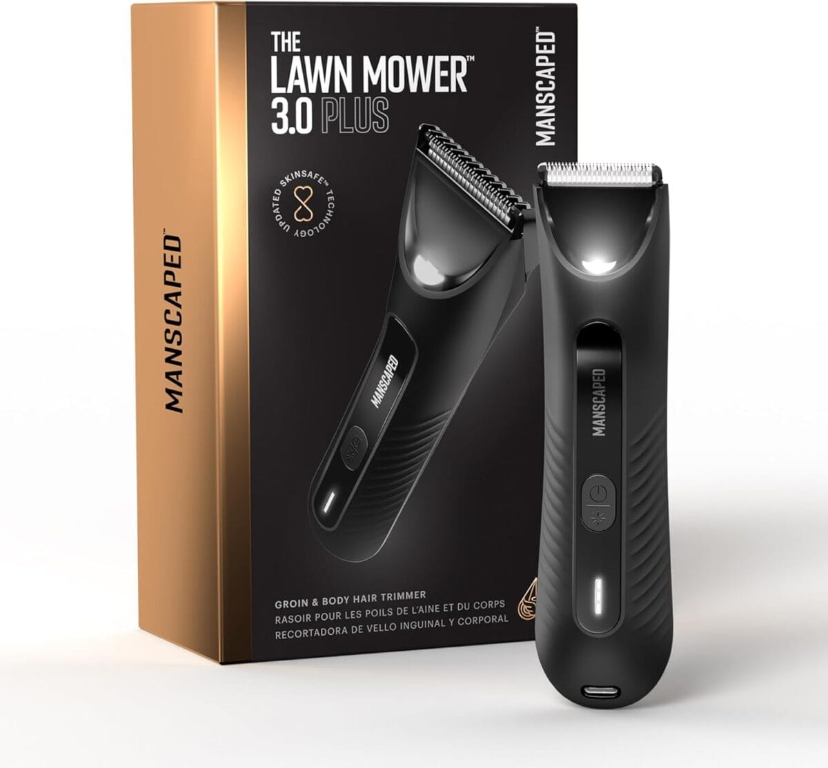 MANSCAPED The Lawn Mower 3.0 Plus Groin & Body Hair Trimmer  Updated SkinSafe Trimmer Blade, Waterproof Wet/Dry Groomer, USB-C Rechargeable, Mens Wireless Ball Shaver