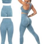 3 Piece Workout Sets for Women Butt Lifting Leggings with High Impact Sports Bra Gym Shorts
