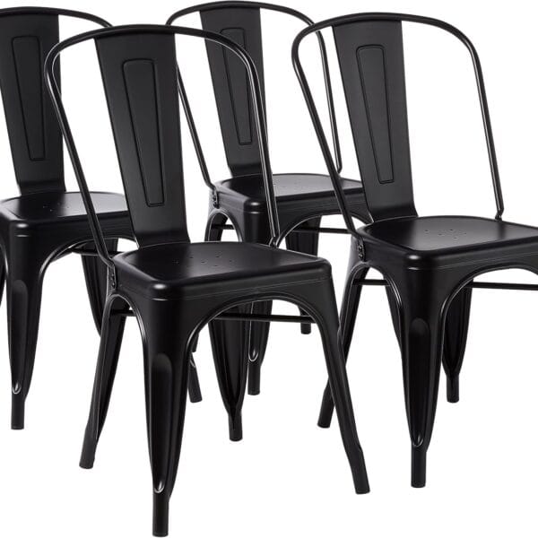 Amazon Basics Metal Dining Chairs, Matte Black, 1 Count (Pack of 4)