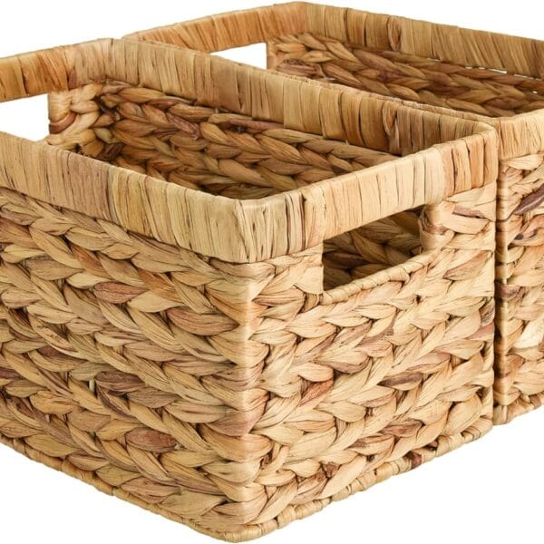 StorageWorks Wicker Basket, Baskets for Organizing, Storage Basket with Built-in Handles, Water Hyacinth Shelves (Medium 2-Pack, Natural Hyacinth)