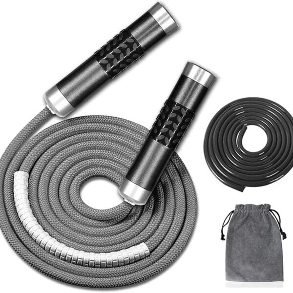 Redify Weighted Jump Rope for Workout Fitness(1LB), Tangle-Free Ball Bearing Rapid Speed Skipping Rope for MMA Boxing Weight-loss,Aluminum Handle Adjustable Length 9MM Fabric Cotton+9MM Solid PVC Rope
