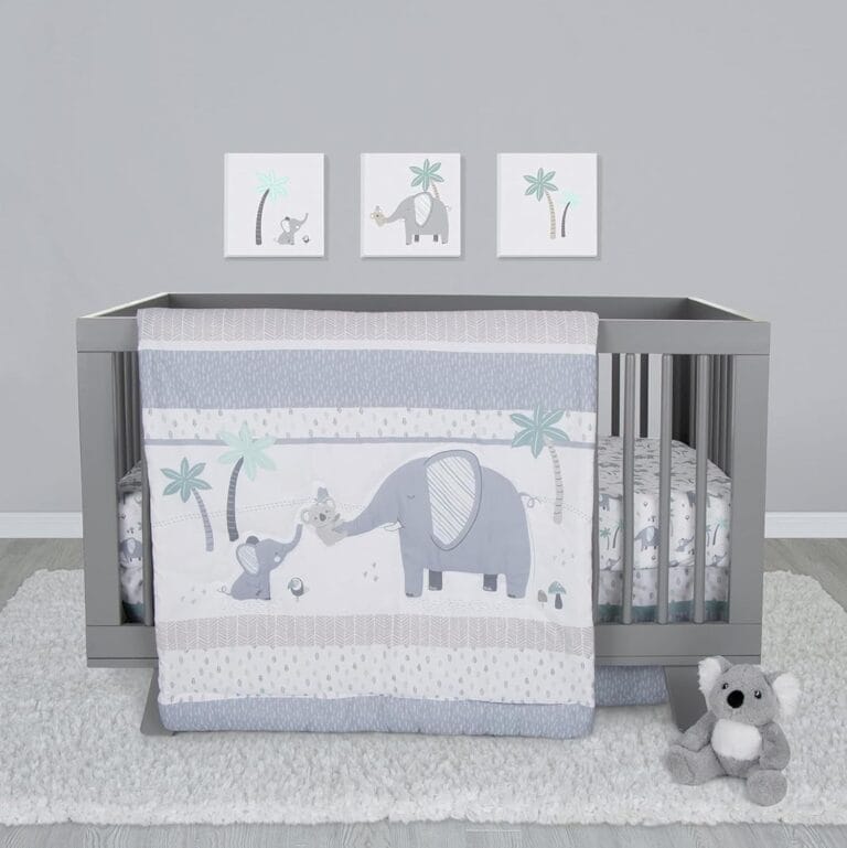 Sammy & Lou Ellie & Friends 4-Piece Baby Crib Bedding Set, Includes Quilt, Fitted Crib Sheets Neutral, Crib Skirt, and Plush Toy