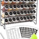 SWOMMOLY Spice Rack Organizer with 36 Empty Square Spice Jars, 396 Spice Labels with Chalk Marker and Funnel Complete Set, for Countertop, Cabinet or Wall Mount, Black