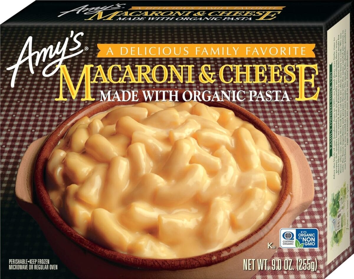 Amy's Frozen Meals, Macaroni and Cheese Frozen Pasta Tray, Made With Organic Pasta and White Cheddar Cheese, Microwave Meals, 9 Oz