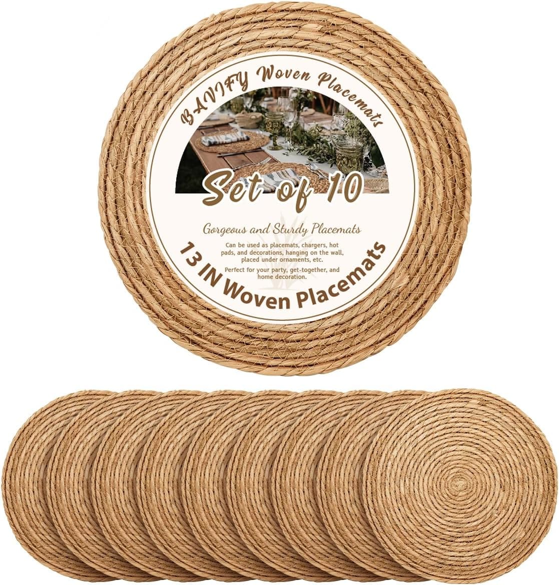 13 In Round Woven Placemats Plate Chargers Set Of 10, Boho Farmhouse Rustic Woven Place Mats For Dining Table Decor, Rattan Wicker Table Mats Jute Braided Chargers For Dinner Plates 13 in Round Woven Placemats Plate Chargers Set of 10, Boho Farmhouse Rustic Woven Place Mats for Dining Table Decor, Rattan Wicker Table Mats Jute Braided Chargers for Dinner Plates