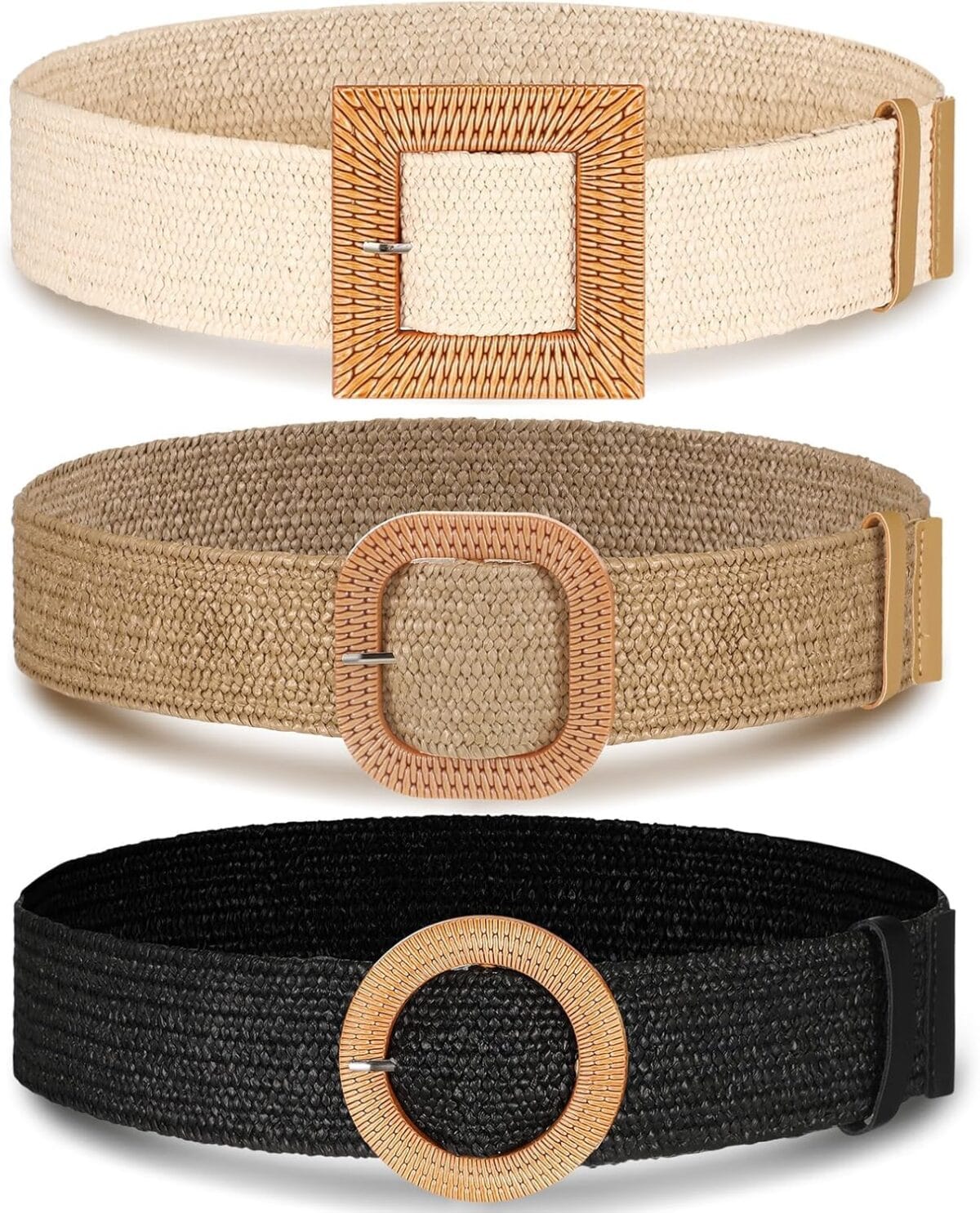 Syhood 3 Pieces Straw Woven Elastic Waist Belt for Women Bohemian Dress Braided Belt