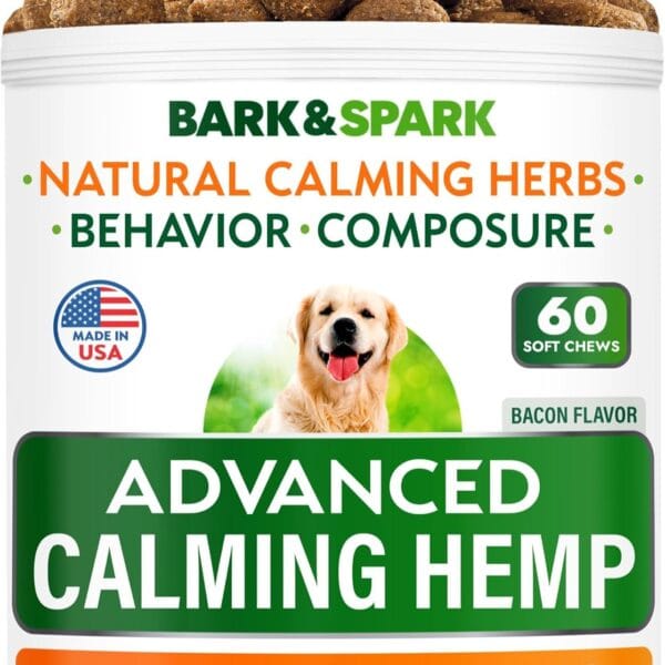 BARK&SPARK Advanced Calming Chews for Dogs - Hemp Chew + Melatonin - Anxiety Relief - Sleep Aid - Relaxing Treats - Stress Relief During Fireworks, Storms, Thunder, Barking - Made in USA - 60Ct