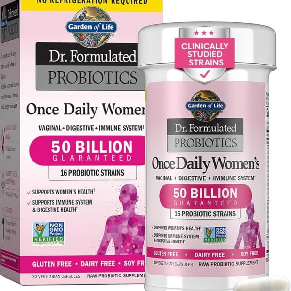 Garden of Life Once Daily Dr. Formulated Probiotics for Women 50 Billion CFU 16 Probiotic Strains with Organic Prebiotics for Digestive, Vaginal & Immune Health, Dairy Free, Shelf Stable 30 Capsules