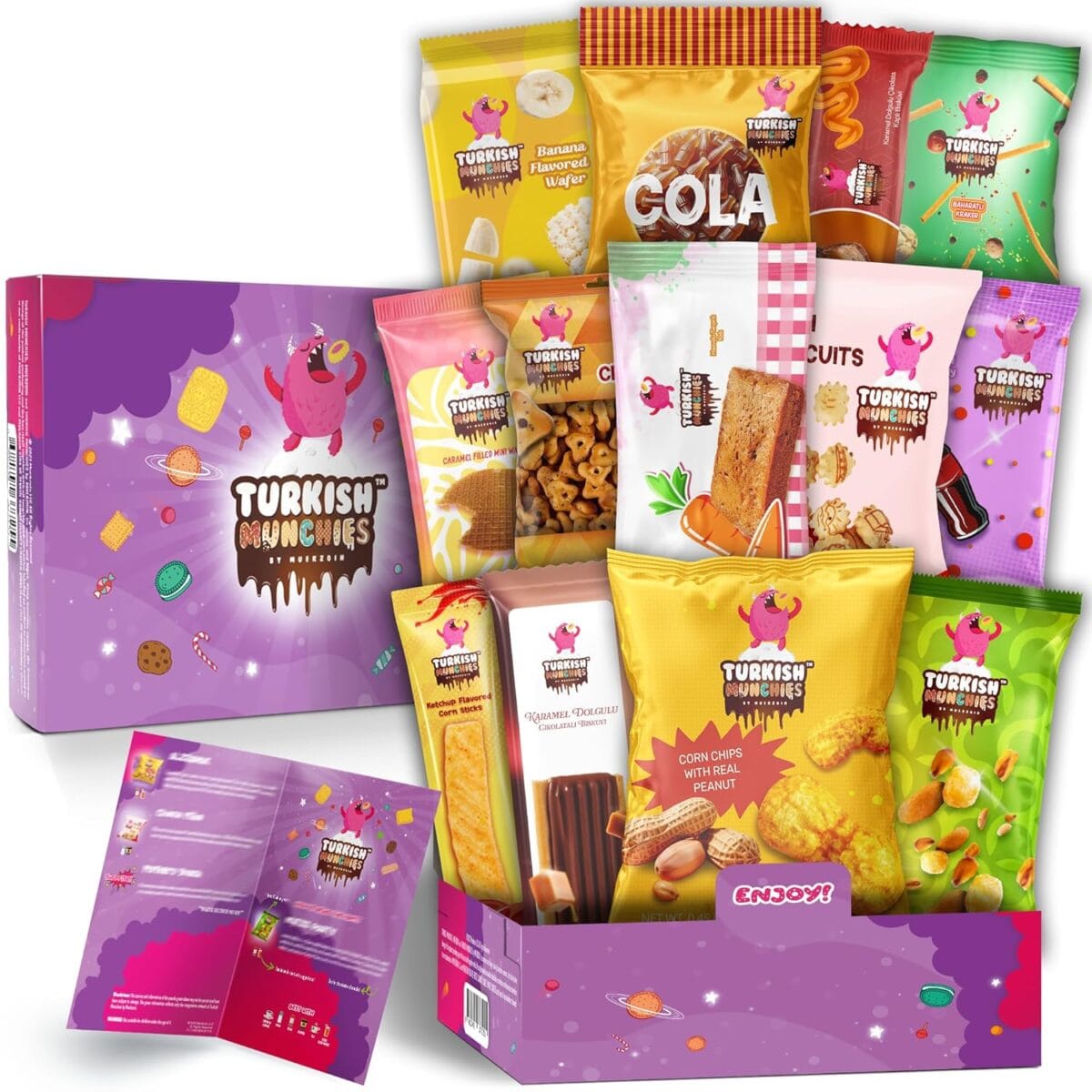 Turkish Munchies by Muekzoin Midi International Snack Box | Premium and Exotic Foreign Unique Snack Food Gifts Included | Try Extraordinary Turkish Gourmet Snacks | Candies from Around the World | Fantastic Space Themed Box | 12 Full-Size Snacks
