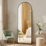 DUMOS Arched Full Length Mirror with Stand 64"x21" Floor Standing Aluminum Frame for Bedroom Body Hanging Leaning Modern Simple Home Decor Shatter-proorf Nano Glass Wall Living Room Cloakroom Black